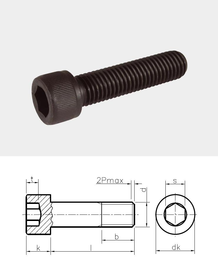 M8 x 60 mm pas 1,25 mm acier allie vis hexagonale tete creuse 5 pc noir